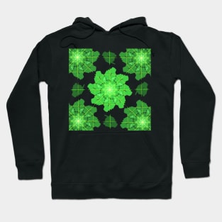 Modern futuristic glowing geometric shapes repeat pattern design in green color with leaves Hoodie